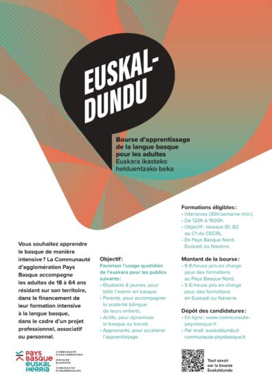 EUSKAL-DUNDU : Bourse d&rsquo;apprentissage de la langue Basque pour les adultes